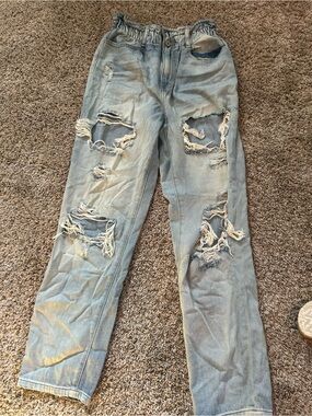 KanCan High Waisted Paperbag Distressed Boyfriend Jeans Light Wash Ripped 7/27